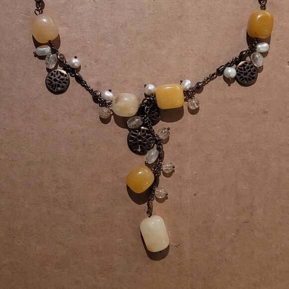 Sigrid Olsen Citrine Quartz Freshwater Pearl Stone Brass Chain Necklace 17 " - Picture 2 of 3